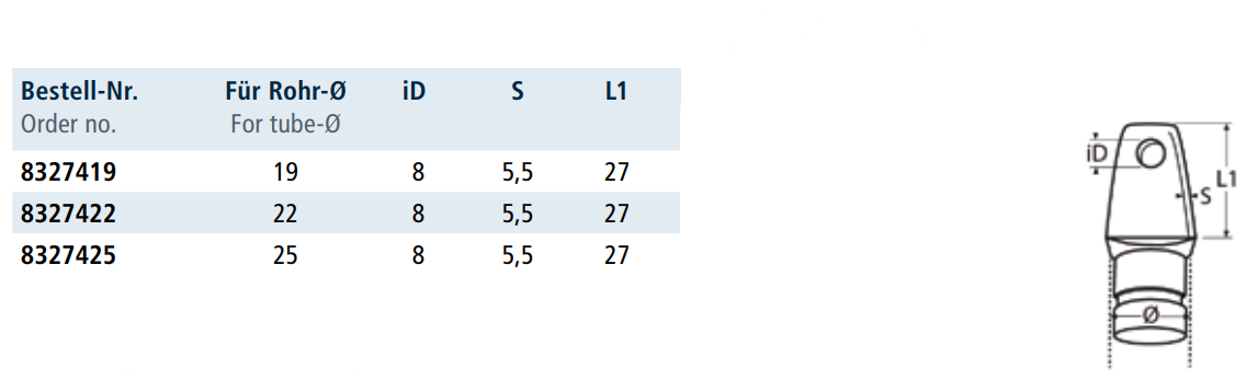 Tehničke specifikacije Priključak za cijev 8327