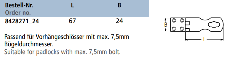 Tehničke specifikacije Zatvarač 8428